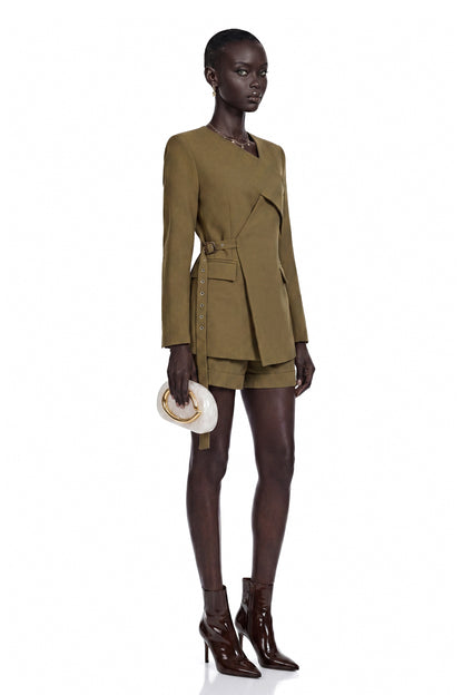 Cecilia Green V-Neck Belted Blazer