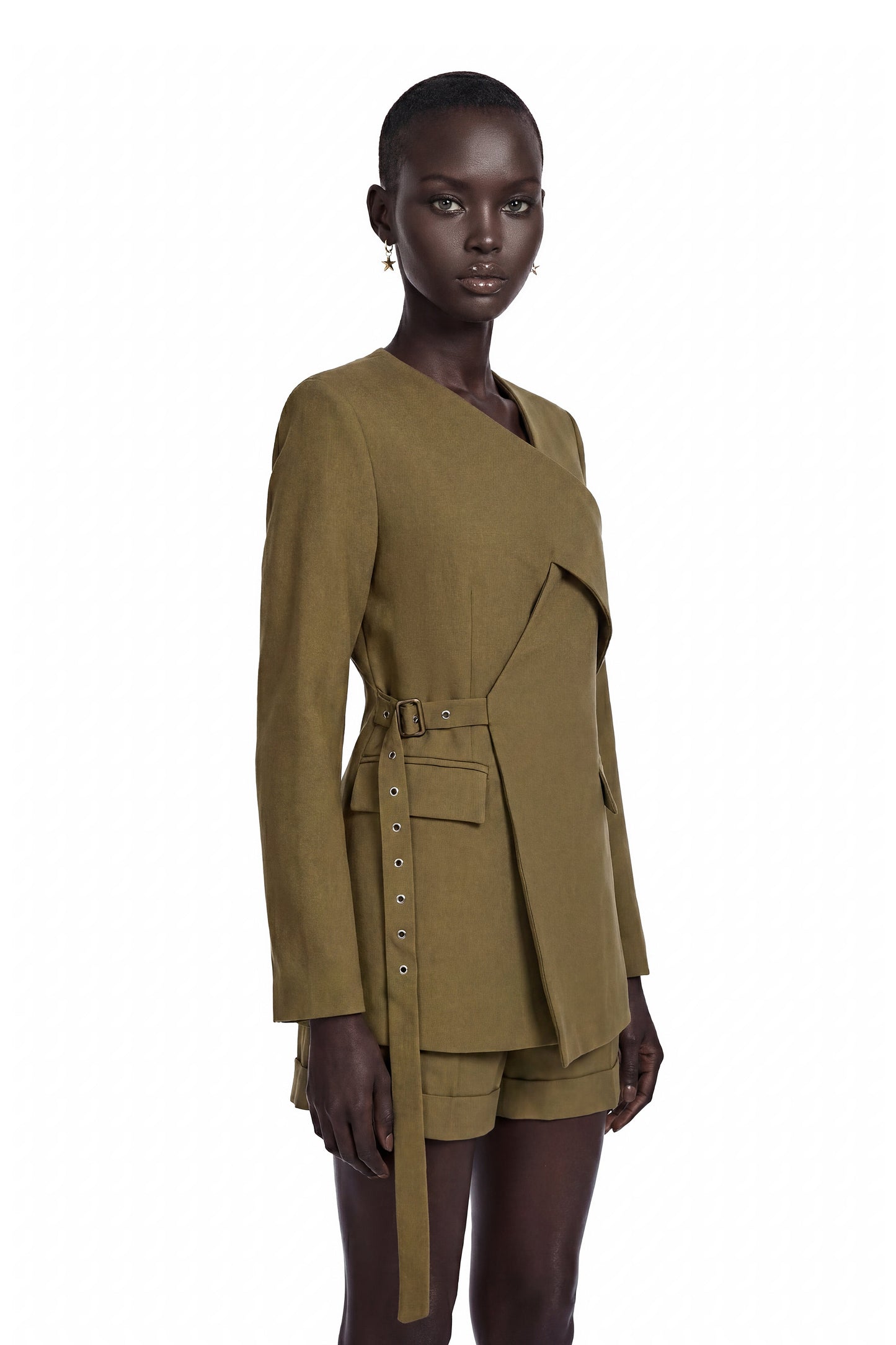 Cecilia Green V-Neck Belted Blazer