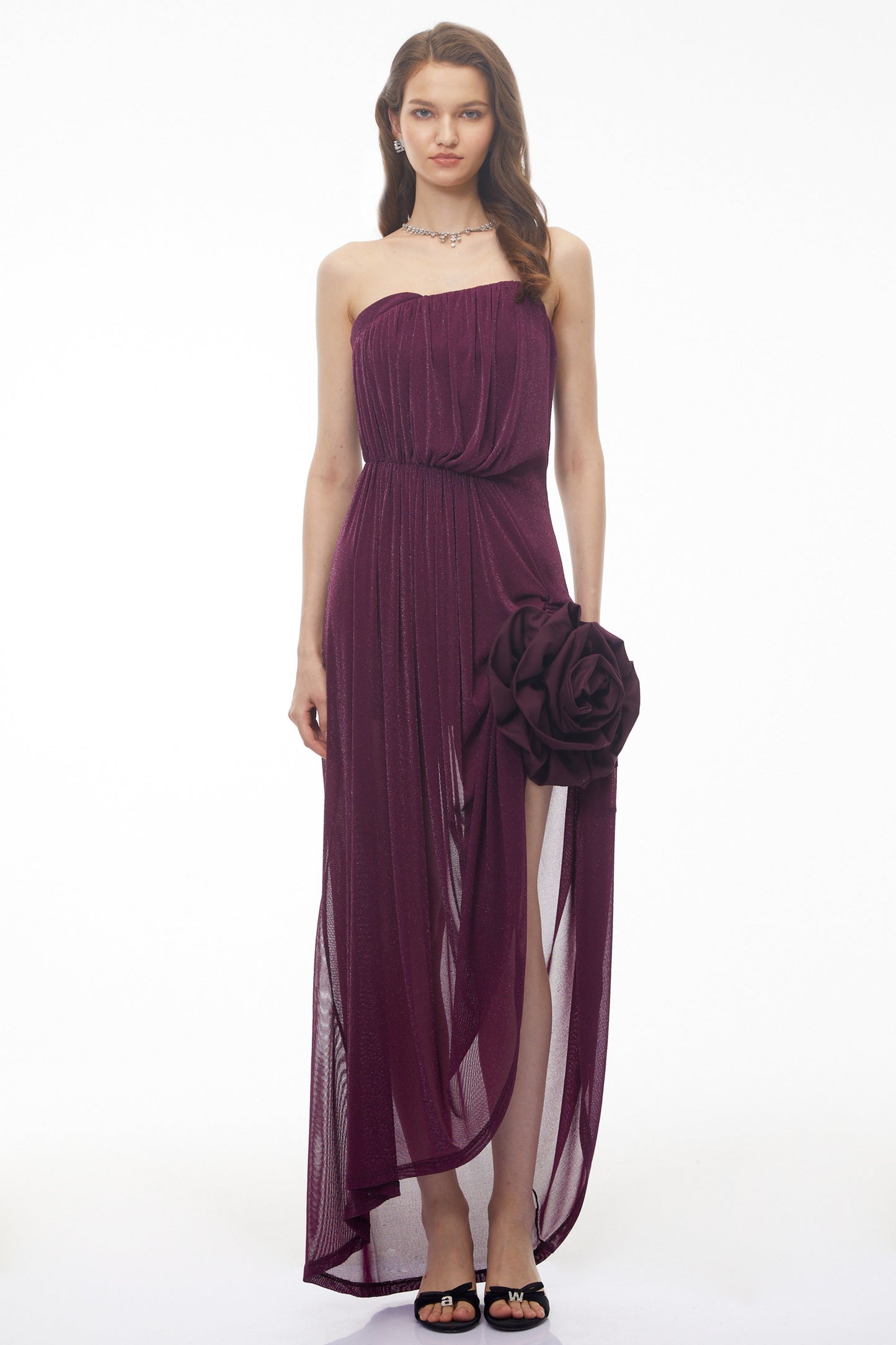 Yelyzaveta Purple Asymmetrical Maxi Dress with 3D Petals