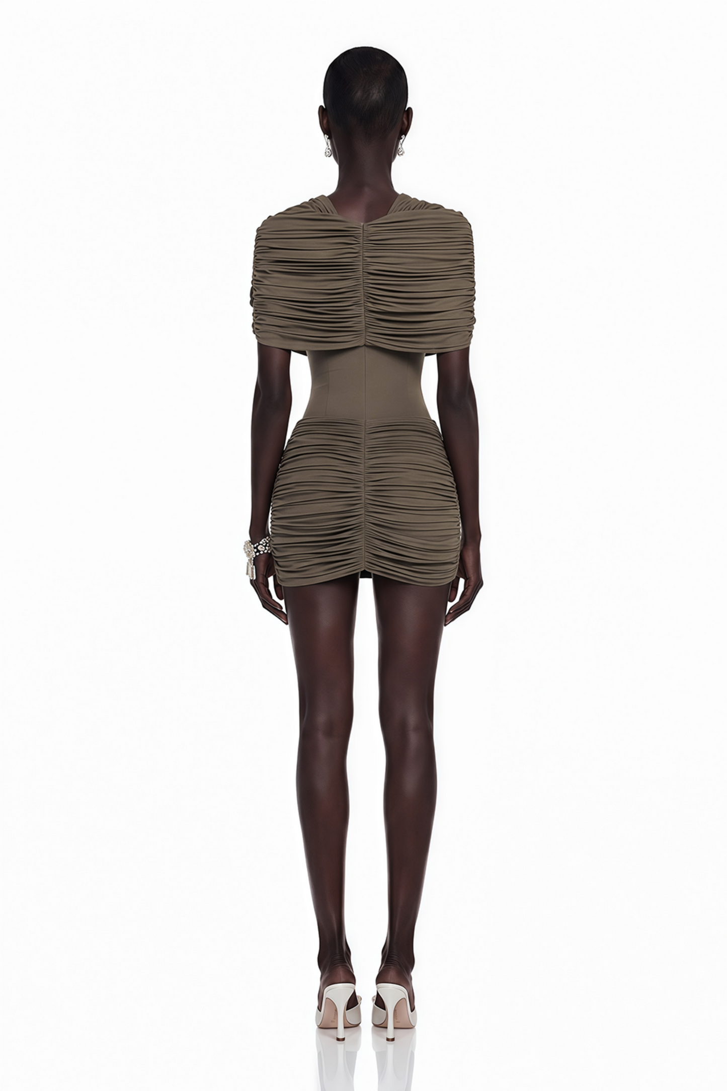 Celeste Chocolate Brown Pleated Cape Mini Dress