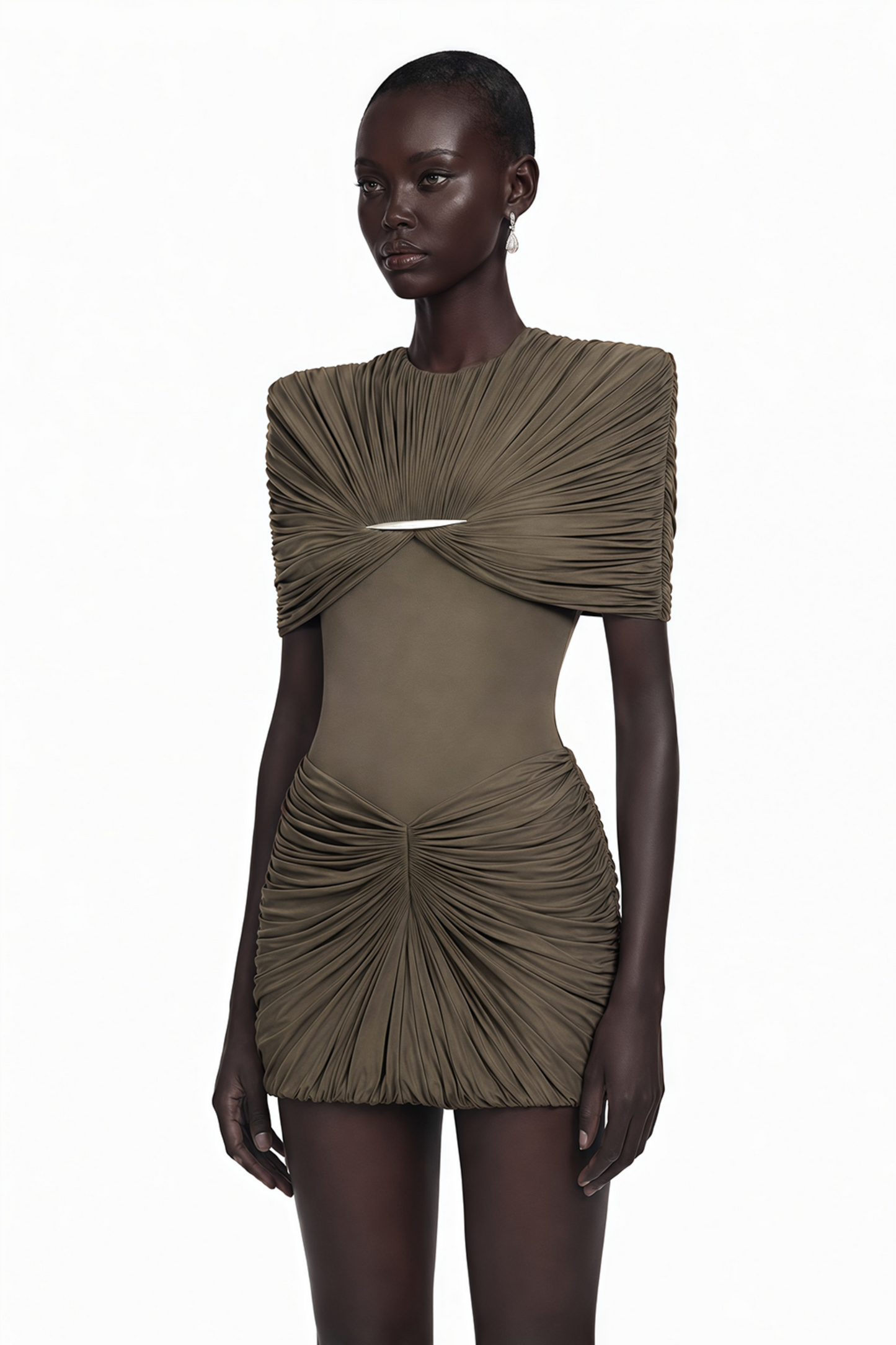Celeste Chocolate Brown Pleated Cape Mini Dress