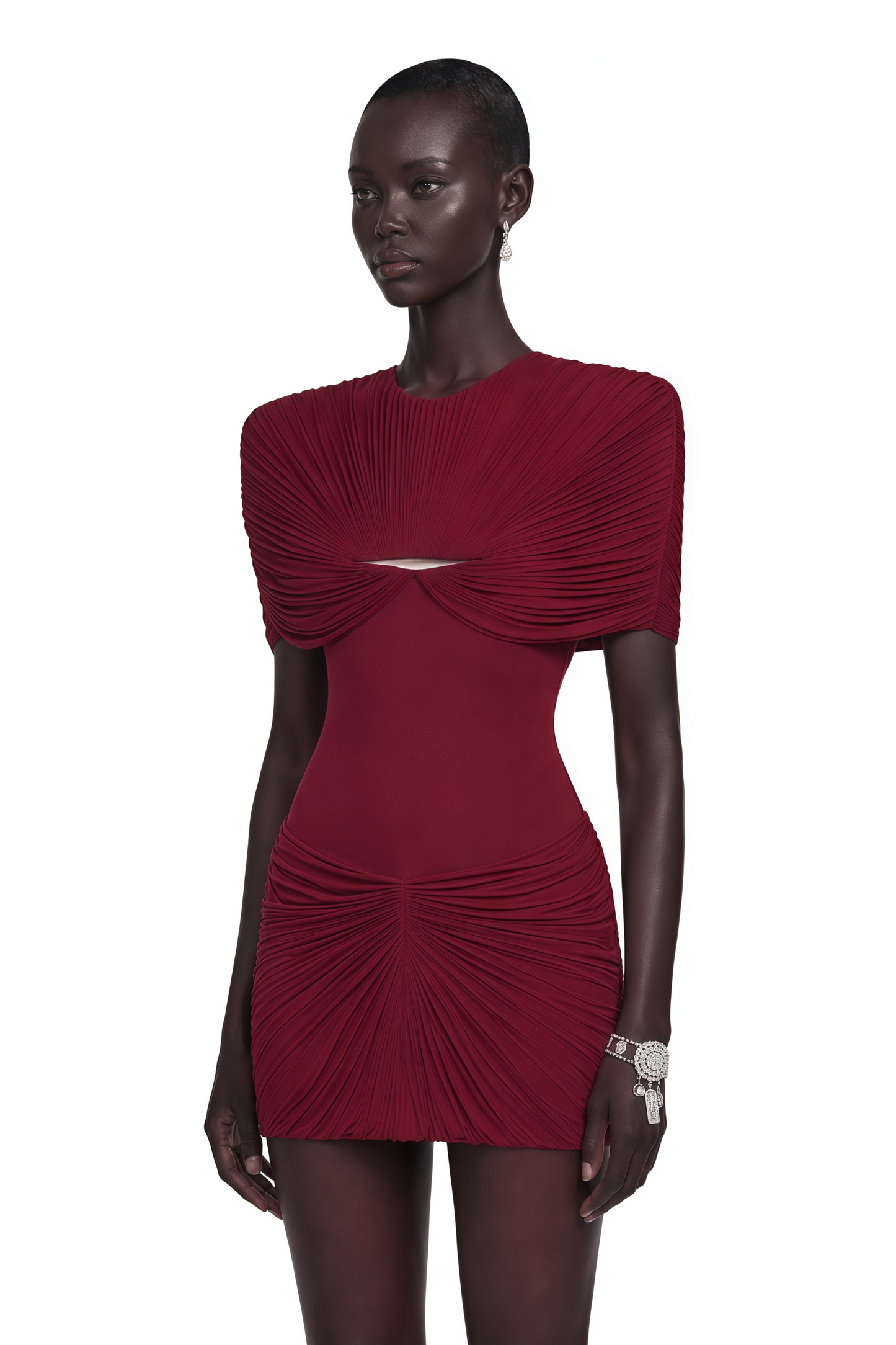 Celeste Red Pleated Cape Mini Dress