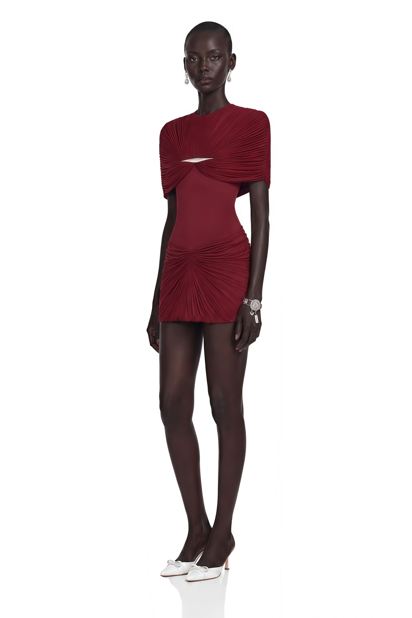 Celeste Red Pleated Cape Mini Dress