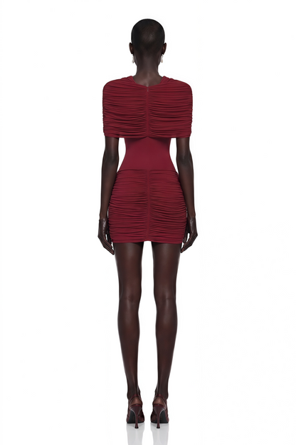 Celeste Red Pleated Cape Mini Dress