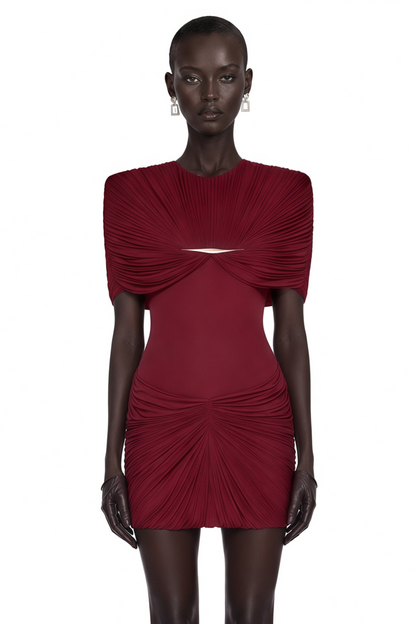 Celeste Red Pleated Cape Mini Dress
