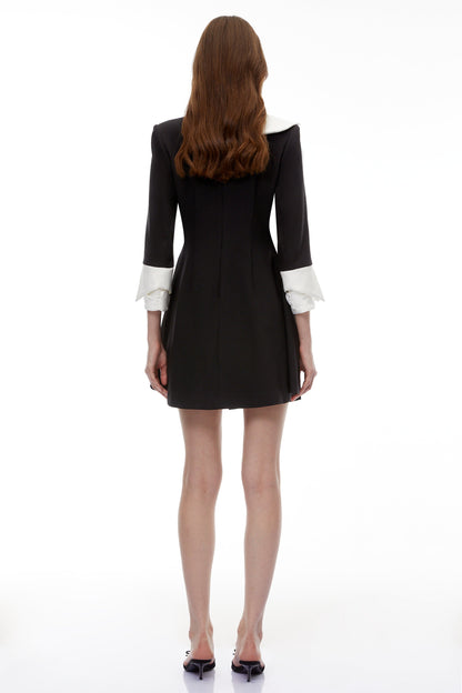 Celestine Black V-Neck Color Block Mini Dress