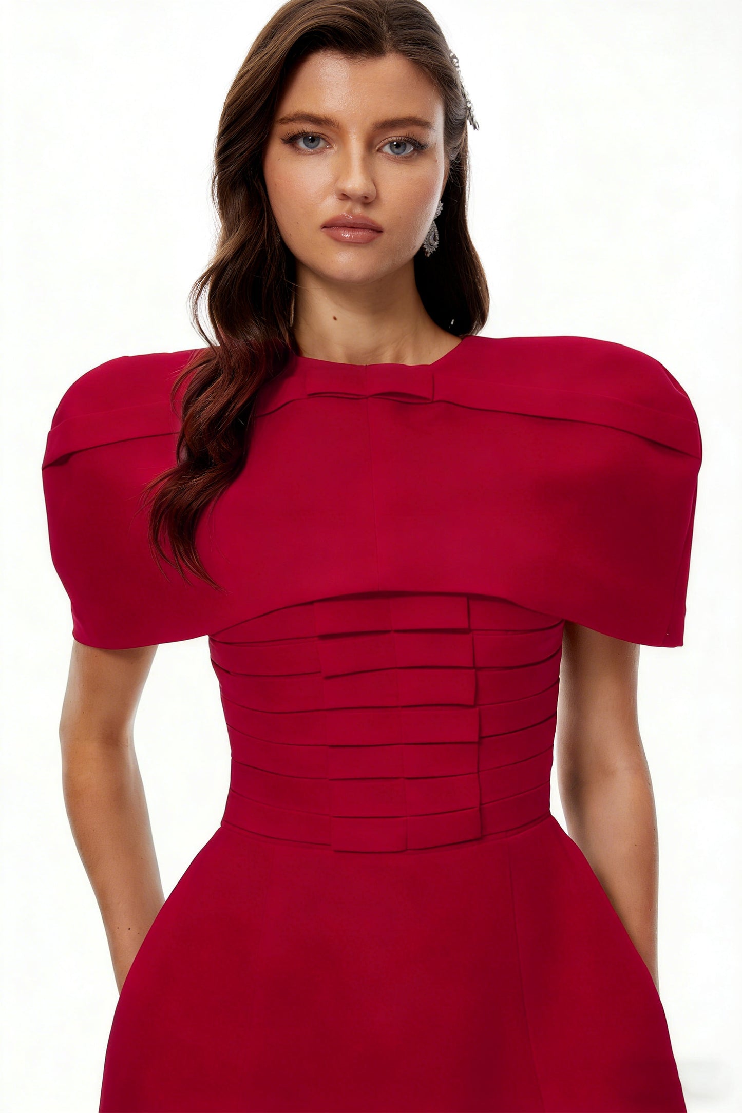Celía Red Cape Design Flared Mini Dress