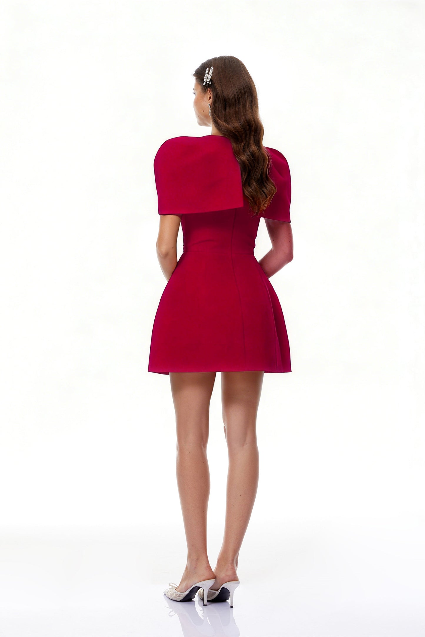 Celía Red Cape Design Flared Mini Dress