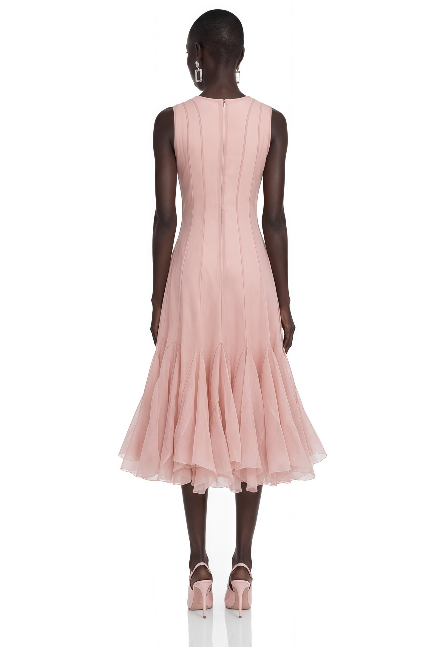 Cevher Pink Asymmetrical Midi Dress with Buttons