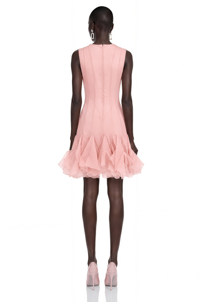 Cevher Pink Asymmetrical Mini Dress with Buttons