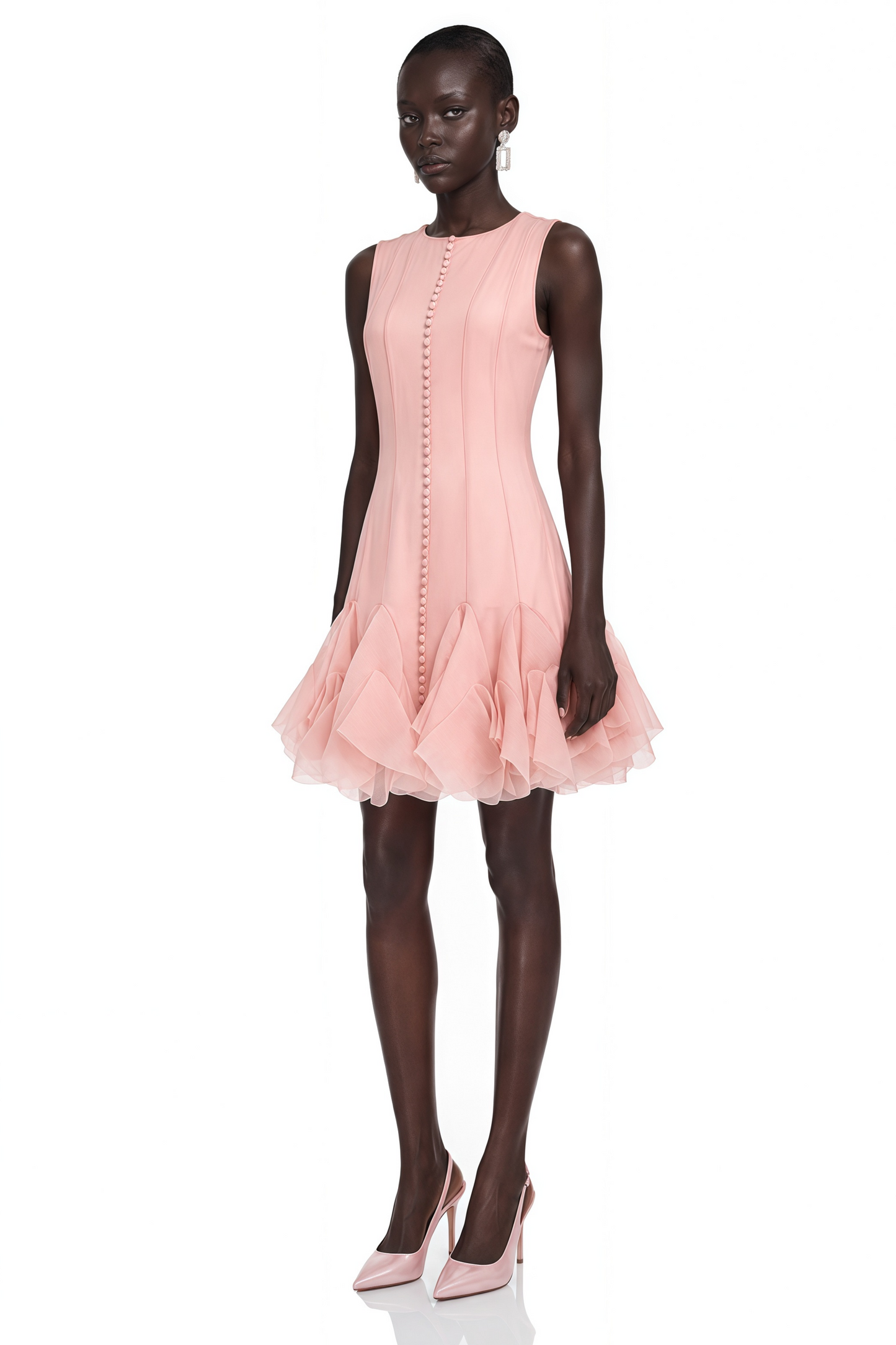 Cevher Pink Asymmetrical Mini Dress with Buttons