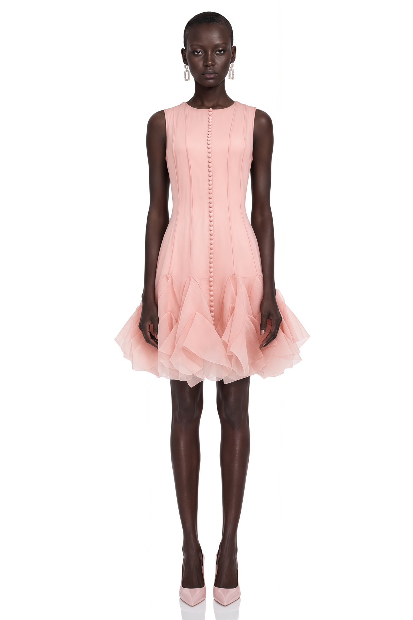 Cevher Pink Asymmetrical Mini Dress with Buttons