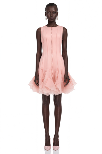 Cevher Pink Asymmetrical Mini Dress with Buttons