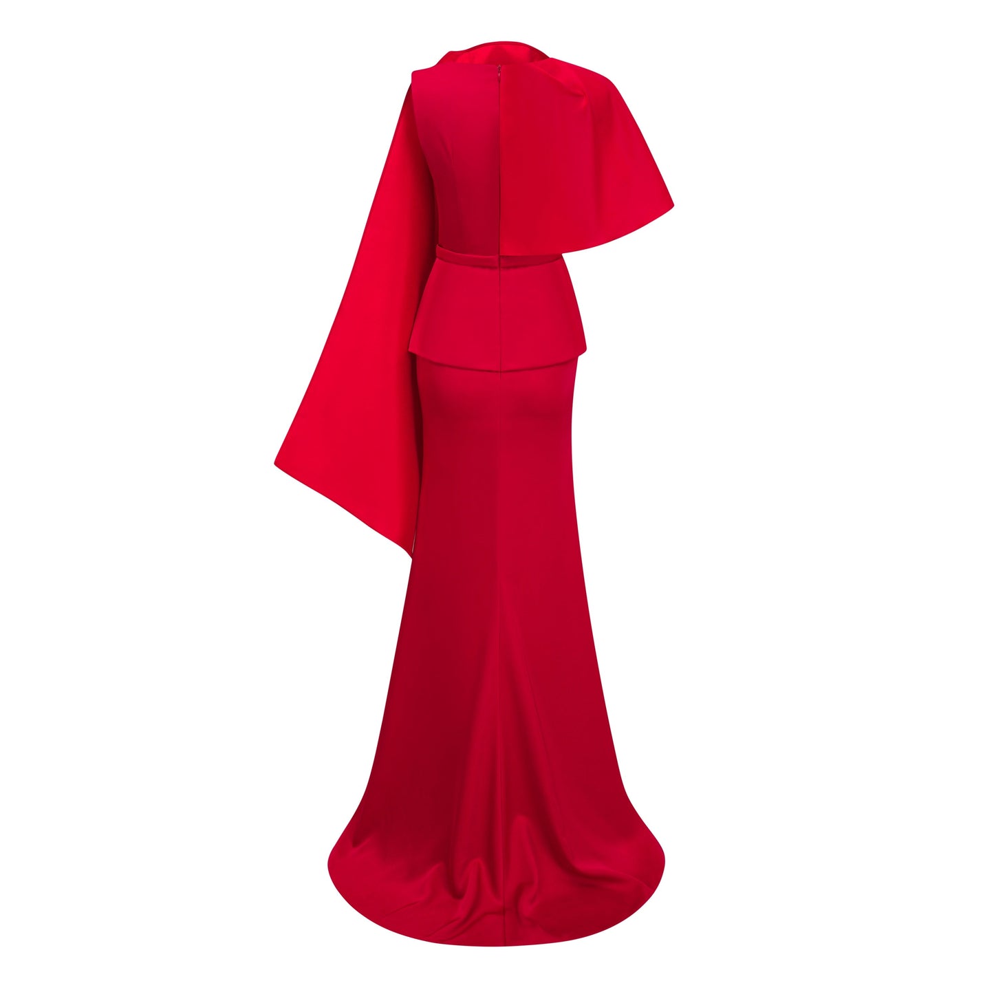 Cevher Red Fishtail Maxi Dress with Cape