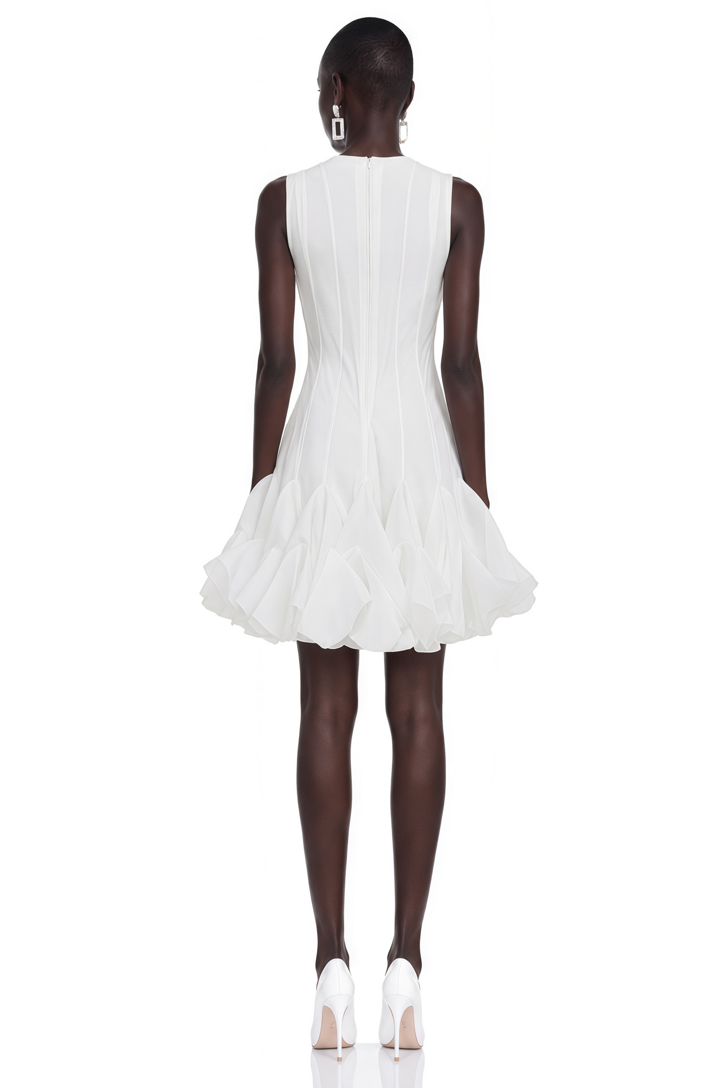 Cevher White Asymmetrical Mini Dress with Buttons