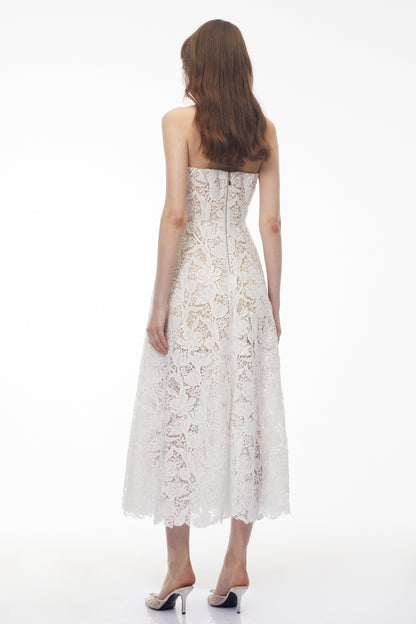 Chakame White Floral Lace Midi Dress