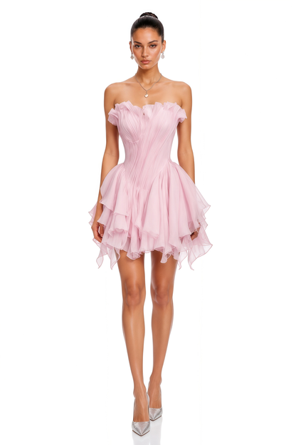 Charlotte Pink Off Shoulder Ruffled Mini Dress