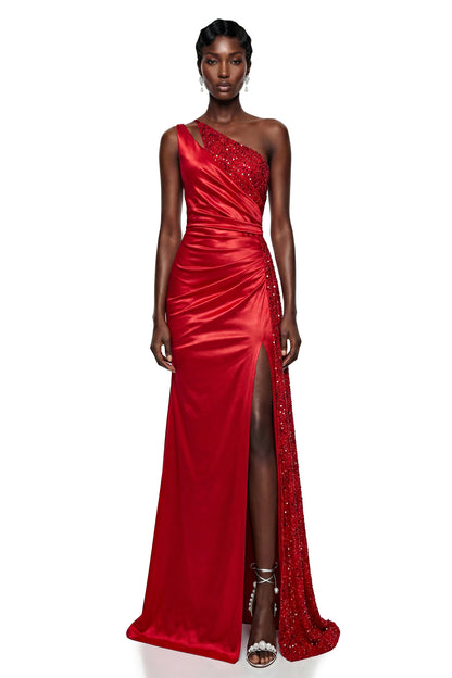 Charlotte Red Sequin One Shoulder Maxi Dress