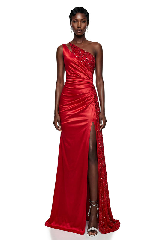 Charlotte Red Sequin One Shoulder Maxi Dress