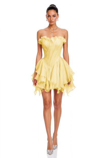 Charlotte Yellow Off Shoulder Ruffled Mini Dress