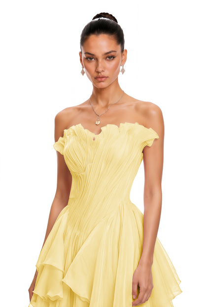 Charlotte Yellow Off Shoulder Ruffled Mini Dress