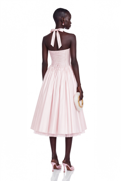 Eponine Pink Layered Flared Hem Midi Dress
