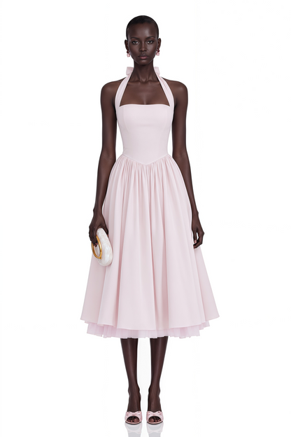 Eponine Pink Layered Flared Hem Midi Dress