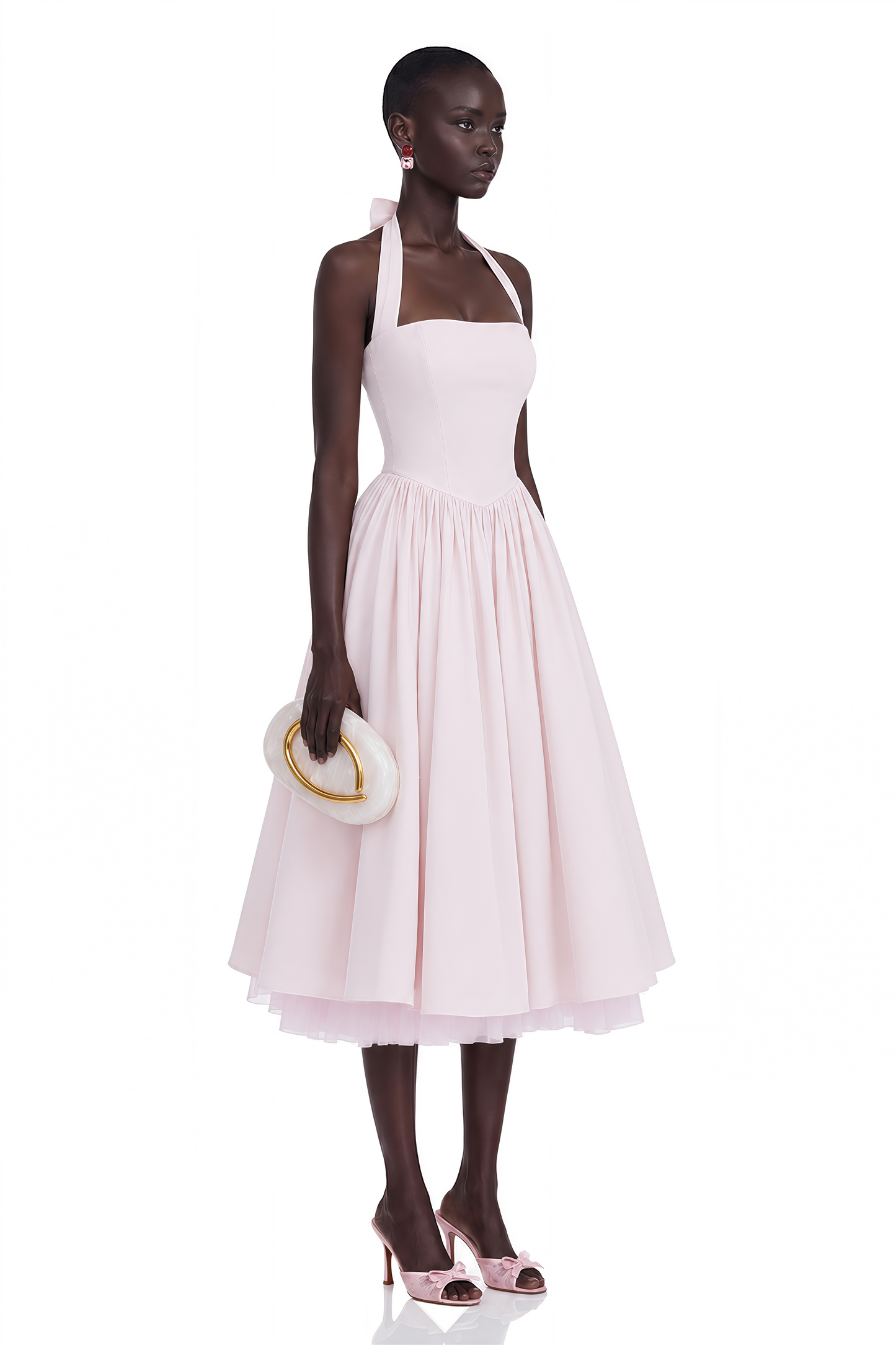 Eponine Pink Layered Flared Hem Midi Dress
