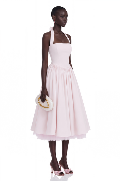 Eponine Pink Layered Flared Hem Midi Dress