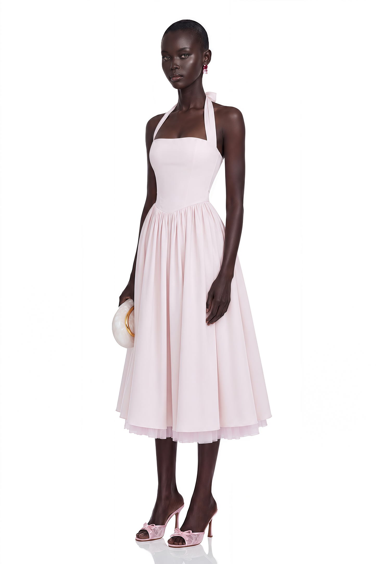 Eponine Pink Layered Flared Hem Midi Dress