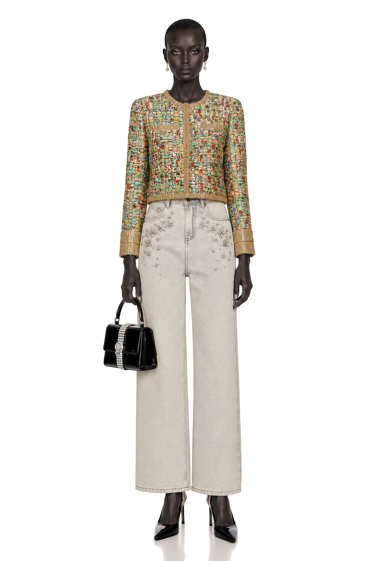 Octavie Gold-Tone Sequined Checked Tweed Jacket