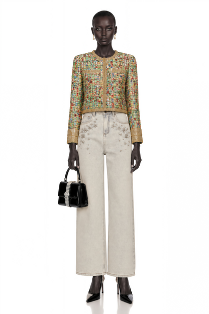 Octavie Gold-Tone Sequined Checked Tweed Jacket