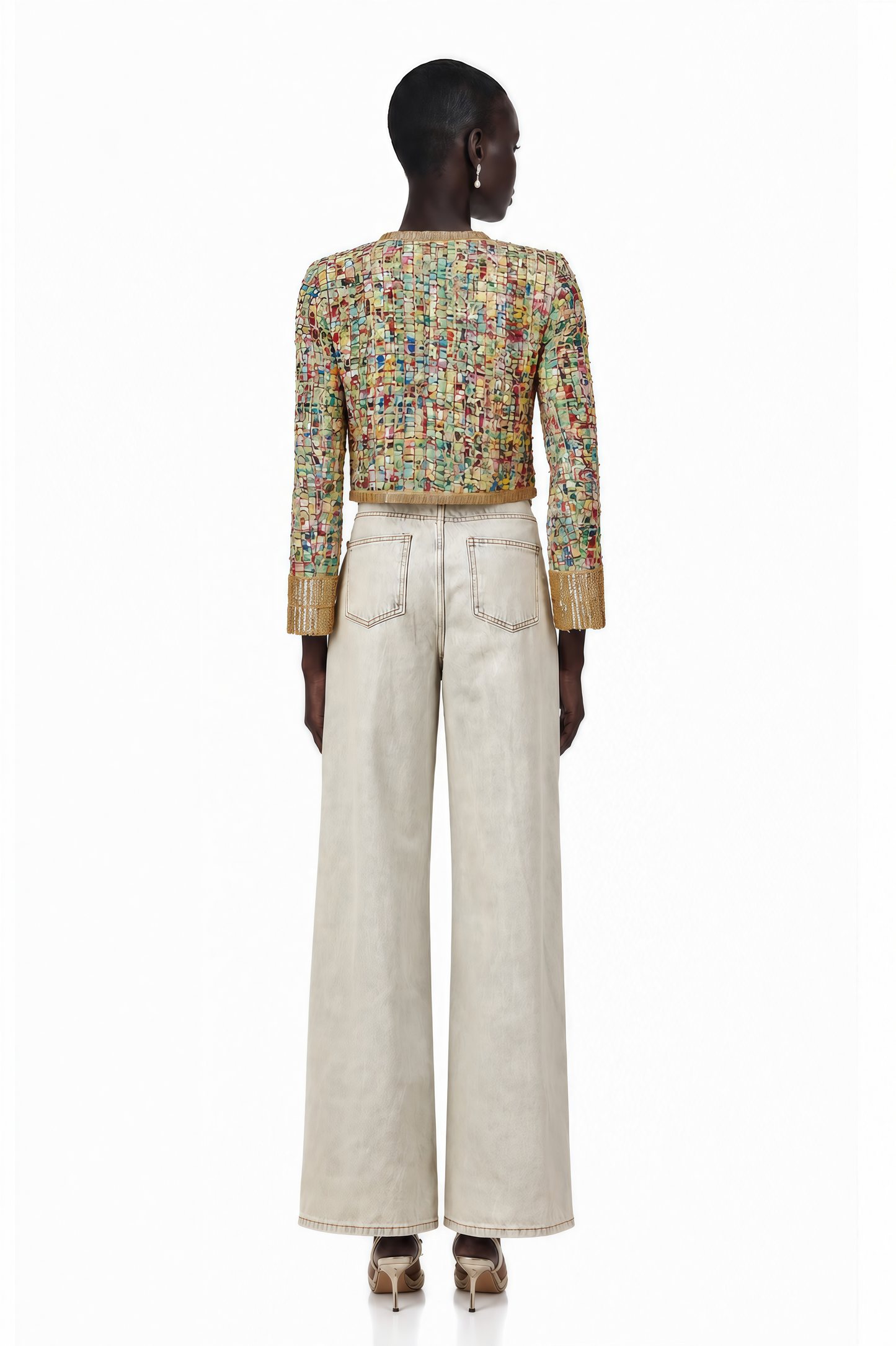 Octavie Gold-Tone Sequined Checked Tweed Jacket