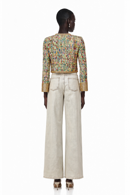 Octavie Gold-Tone Sequined Checked Tweed Jacket