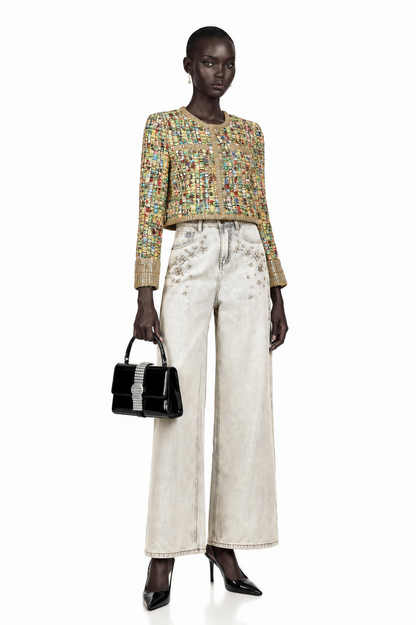Octavie Gold-Tone Sequined Checked Tweed Jacket