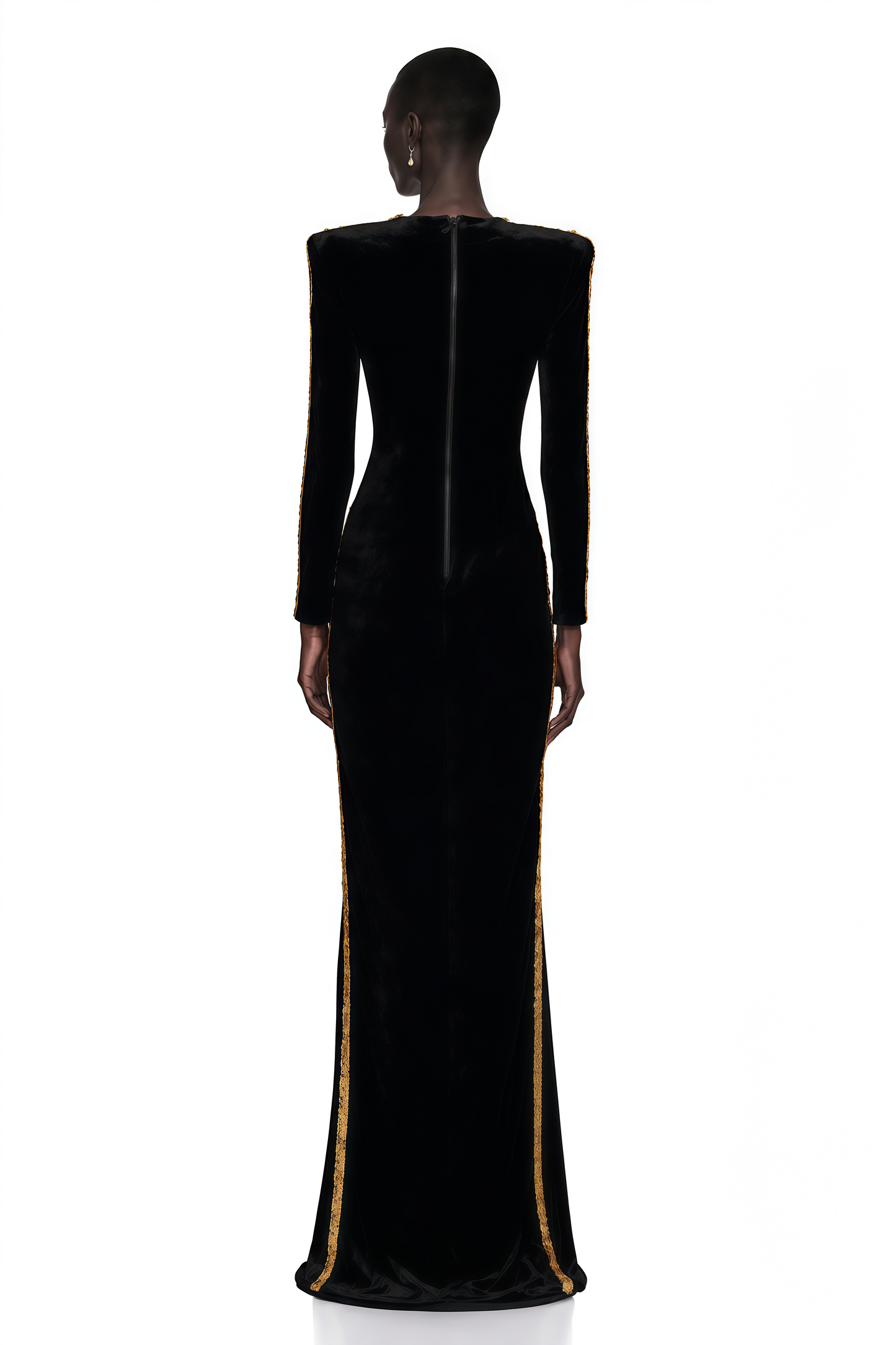 Anna Black Crystal Embellished Front Slit Maxi Dress