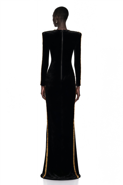 Anna Black Crystal Embellished Front Slit Maxi Dress