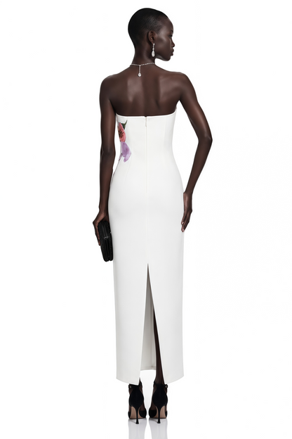 Automne White Floral Embroidered Maxi Dress
