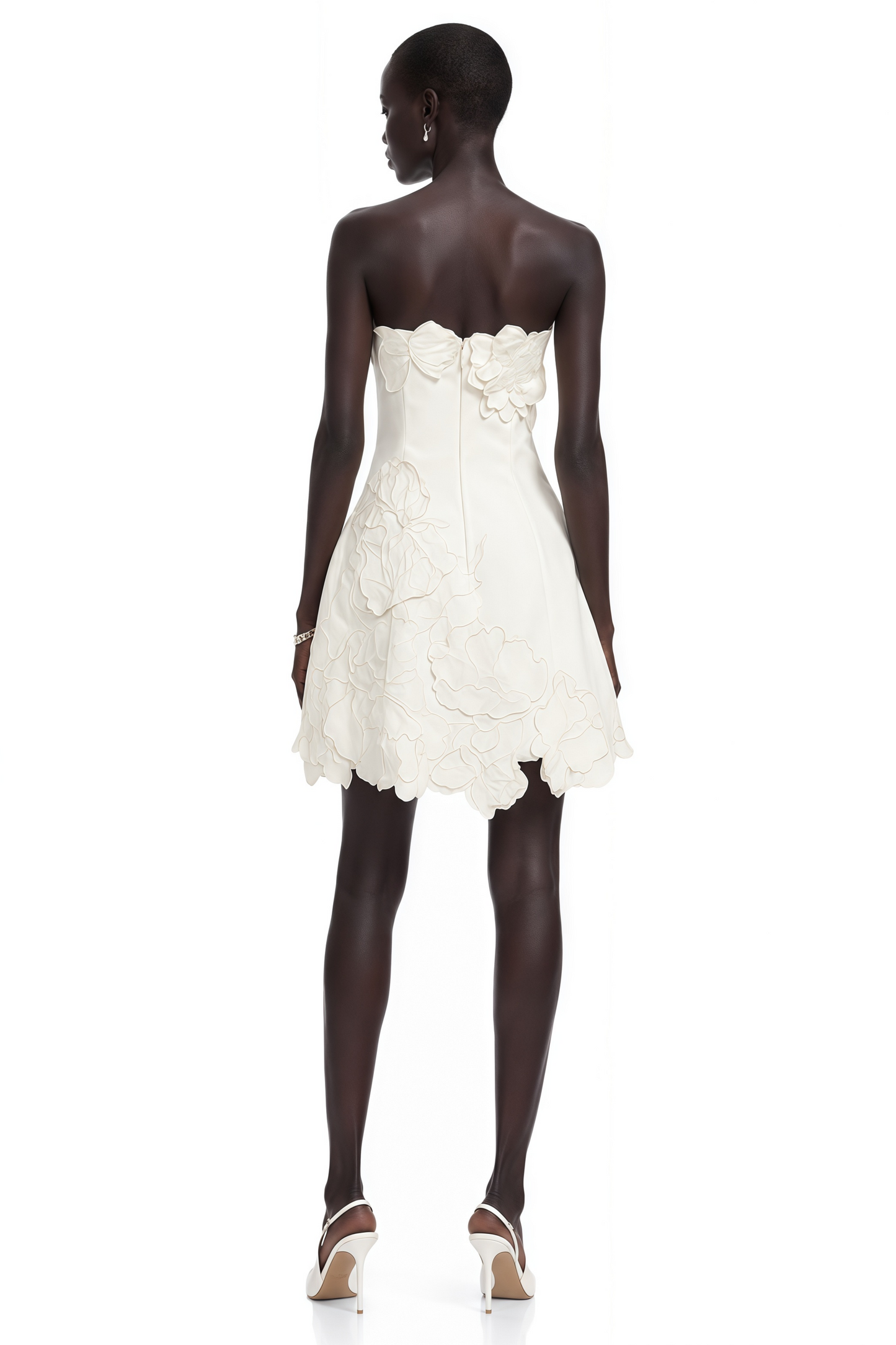 Inga Cream White Strapless Floral Embroidered Mini Dress