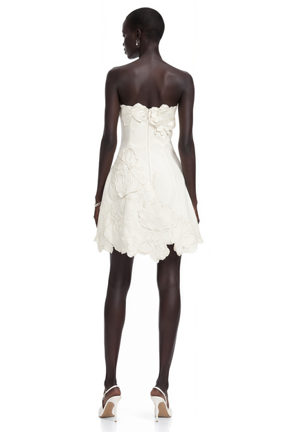 Inga Cream White Strapless Floral Embroidered Mini Dress