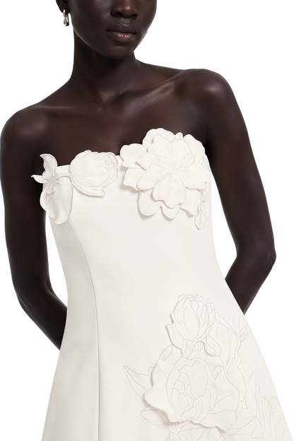 Inga Cream White Strapless Floral Embroidered Mini Dress