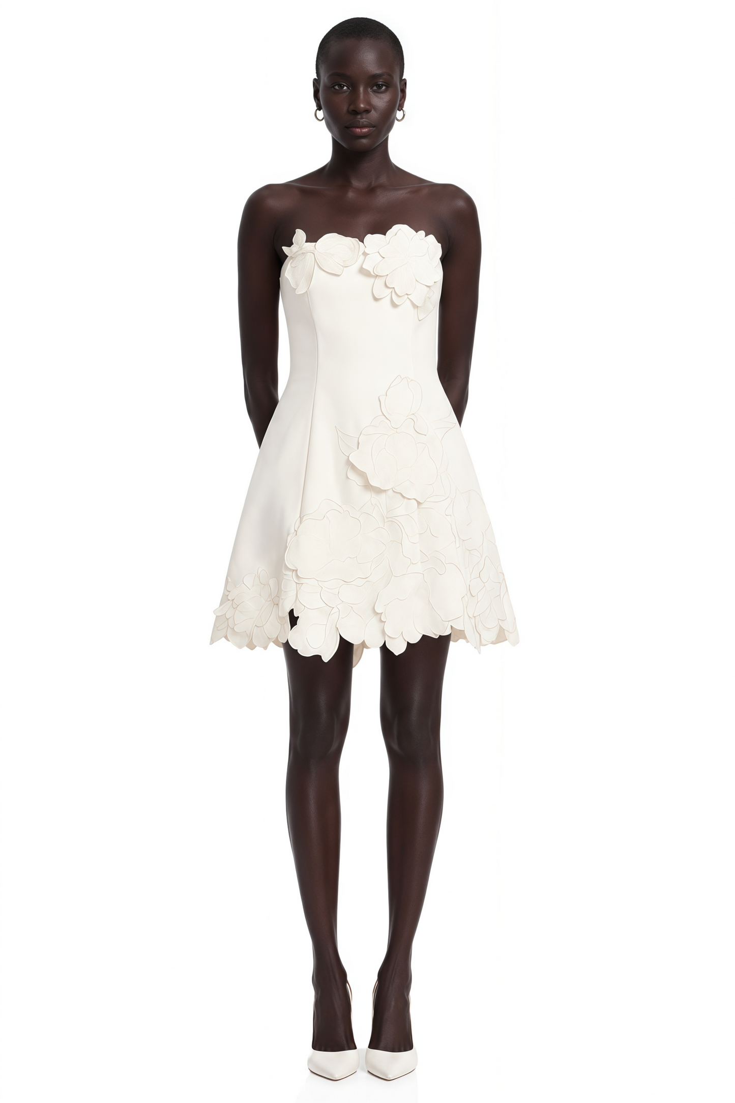 Inga Cream White Strapless Floral Embroidered Mini Dress
