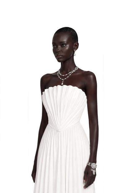 Carlotta White Shell Pleated Maxi Dress