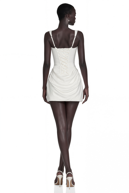 Paulette Beyaz Dantelli Bodycon Mini Elbise