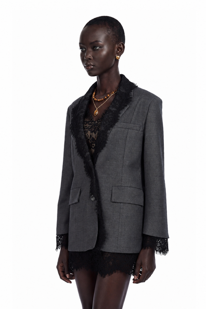 Dianthe grisi dantel panelli blazer