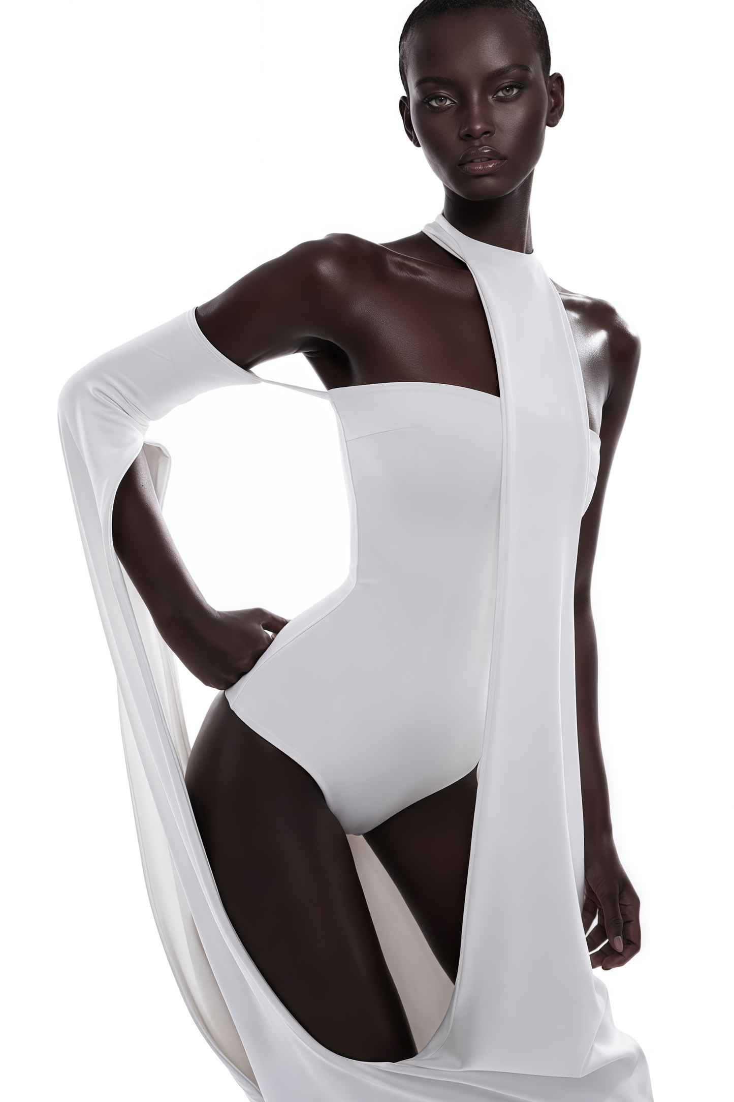 Elowen White Halter Neck Draped Maxi Dress