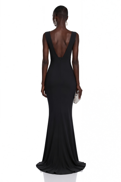 Cherish Siyah U Yaka Dantelli Maxi Elbise