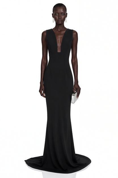 Cherish Siyah U Yaka Dantelli Maxi Elbise