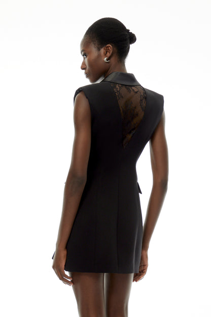Chiara Black Sequin Blazer Dress with Lapel Collar
