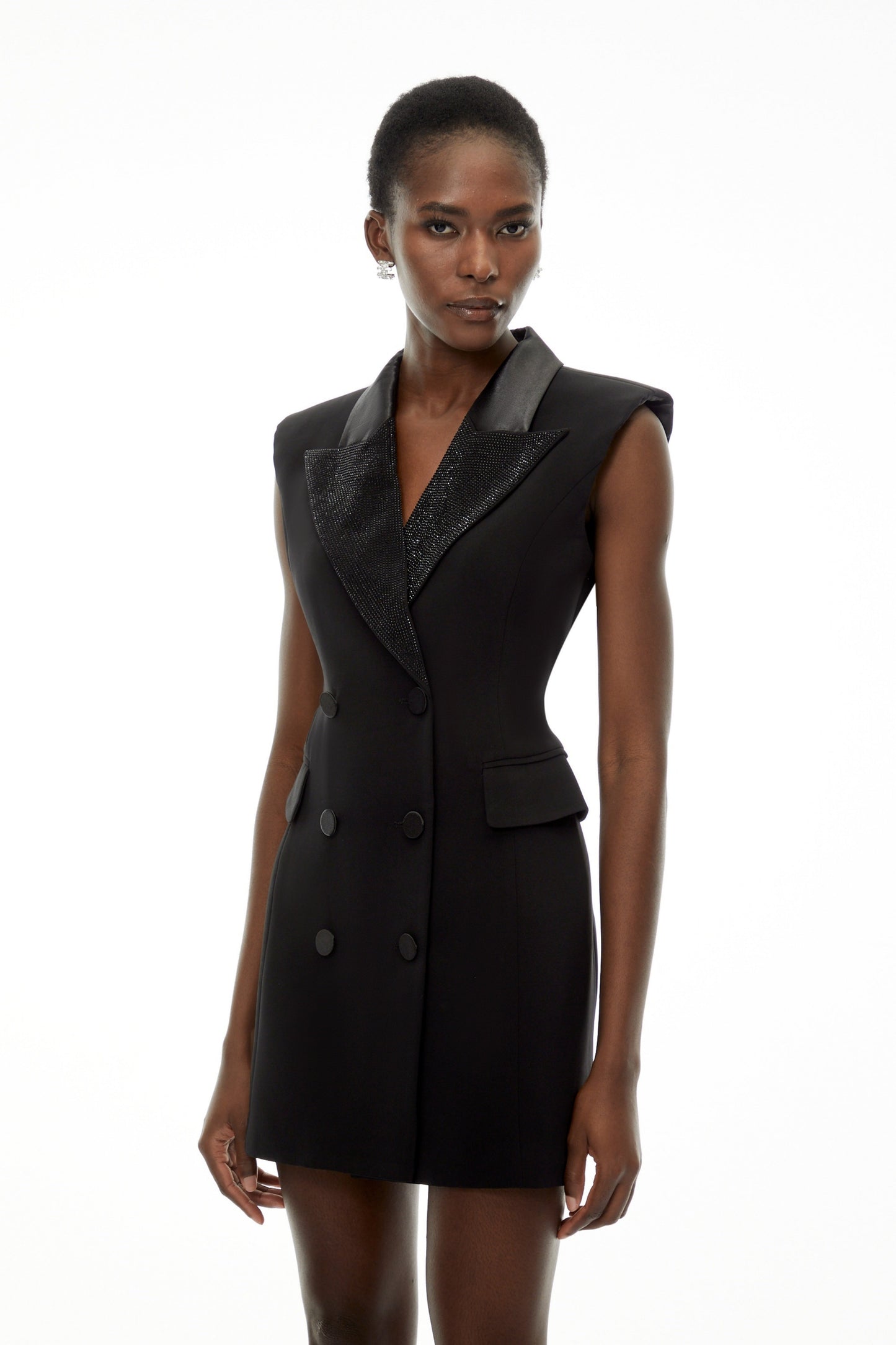 Chiara Black Sequin Blazer Dress with Lapel Collar